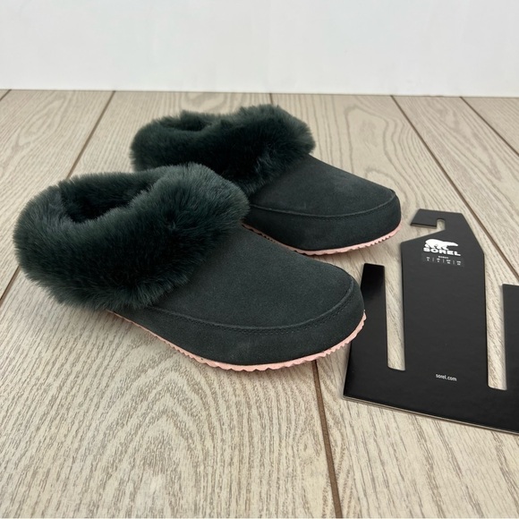 Sorel Women's Go - Coffee Run Slippers US5 Dark Moss (Green) Peach Blossom $100 - Picture 1 of 10